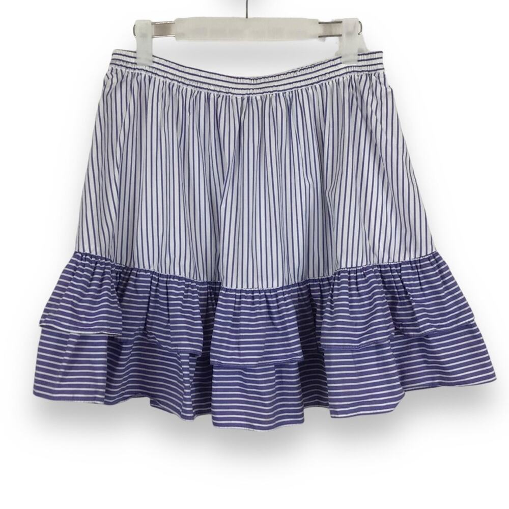 J. CREW Lagoon Bue Striped Tiered Ruffle Mini Skirt size 4